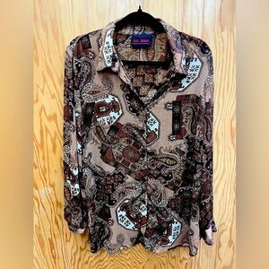 Sheer paisley top with gold shimmer thread lines